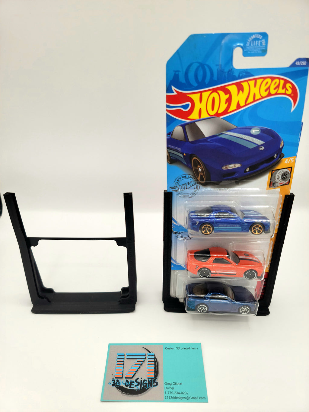 Hot Wheels 3 car 3d printed display! Perfect for those toy shows to have cards stand up. Hotwheels, HW, TH, 3d printer