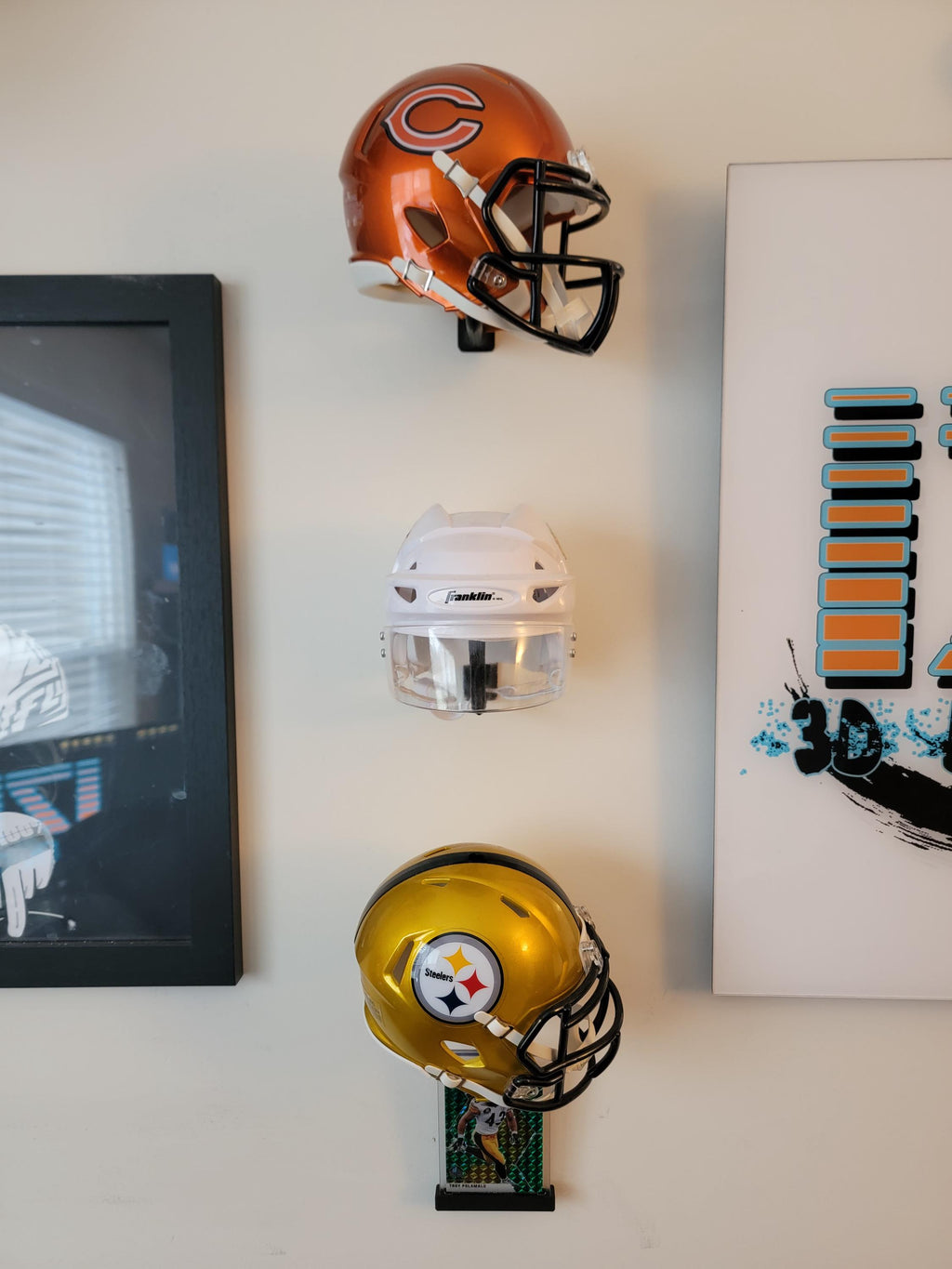 THE BEST Mini Helmet Holders 3d printed HOLE mount Show off your mini helmets!  Nfl, collectible, memorabilia, hanger, ncaaf, ncaa, football